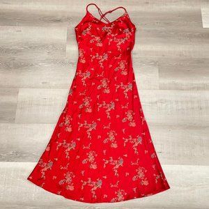 Floral Print Red Gown